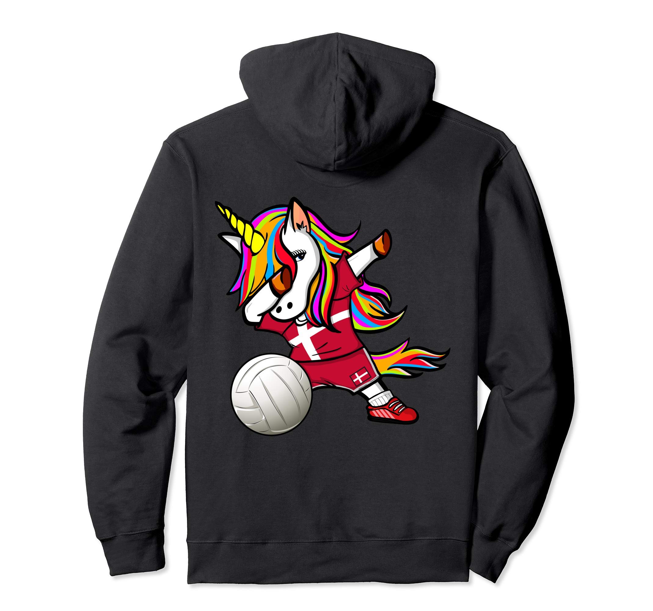Dabbing Unicorn Denmark Volleyball Fans Jersey - Danish Flag Pullover Hoodie