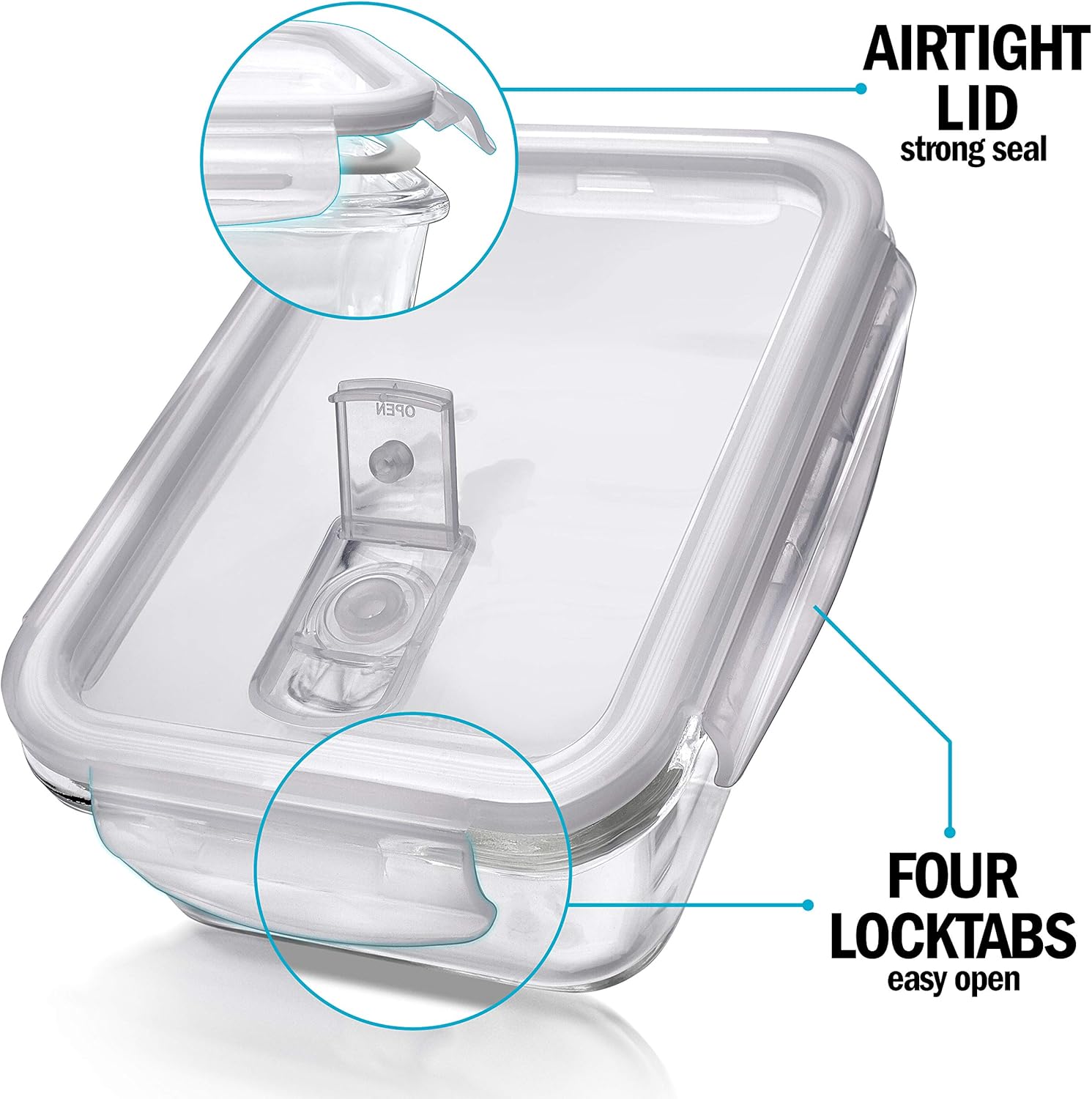 Igluu Meal Prep Glass Containers with Air Vent Lids (5 Pack+Extra Lid), Airtight & BPA-Free, Oven, Microwave - Image 3