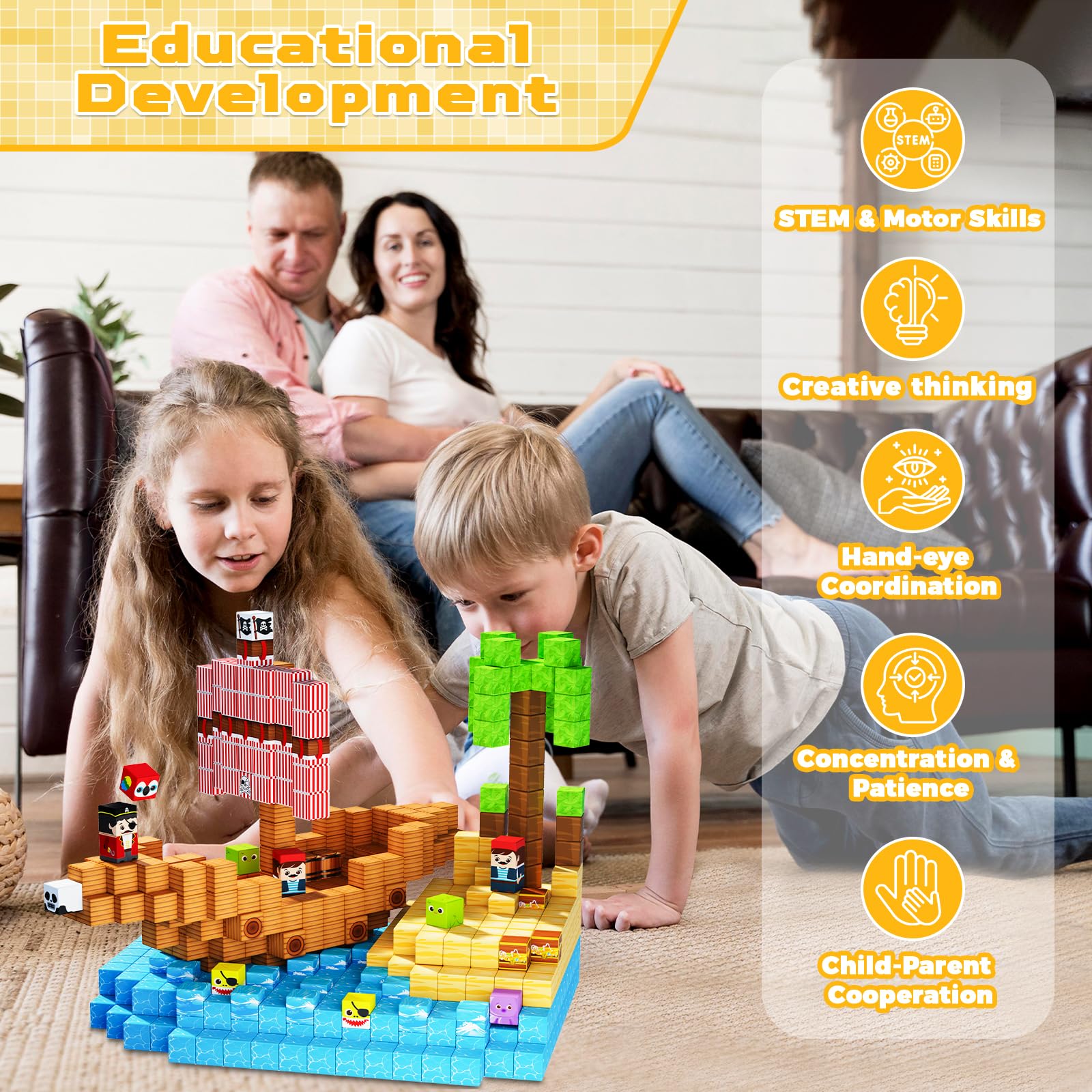 ToyUnited Magnetische Bausteine Magnetbausteine 100 Teile - Piratenschiff mit Schätzen | Abenteuer auf hoher See | Magnetic Building Blocks als Kreatives Kinderspielzeug Geschenk ab 4 Jahren 6