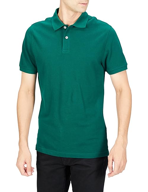 Amazon Essentials Men's Army Green Polo Shirts Short Sleeve, Slim-Fit Cotton Pique, Small
