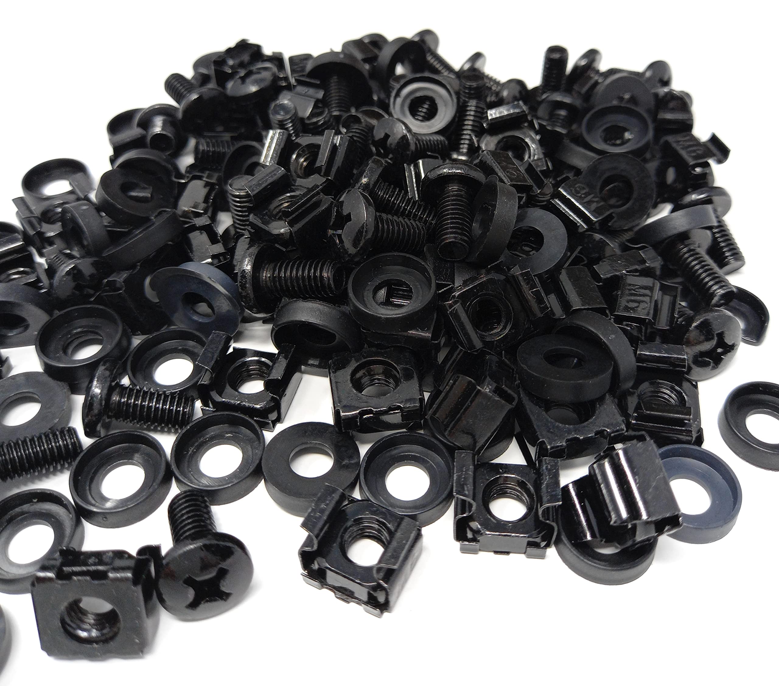 50pcs. M6 Rack Fixing Set, Captive Cage Nuts Bolts Screws & Washers for Data Cabinets, Music Instruments. AMP, Equalisers, CD Player etc. (Black)