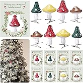 Jenaai 20 Sets Christmas Mushroom Ornaments Clip-on Mushroom Ornament for Christmas Tree Whimsical Magical Holiday Season Decoration Party Favor Gifts with Cards(Assorted Sizes)