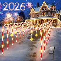 KOOPER 12-Pack Candy Cane Christmas Lights – Outdoor Solar & USB Charging, 10 Modes, IP65 Waterproof, Pathway Decor