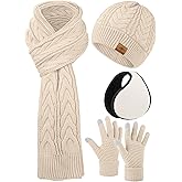 URATOT 4 Pack Winter Knitted Set Thick Knitted Beanie Hat Scarf Gloves Ear Warmer for Men or Women