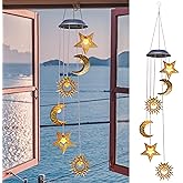 Yonxuleo Solar Wind Chimes for Outside Lights Sun Moon Star Outdoor Hanging Decor Warm Lights Prefert Gifts for Mom Wife Outdoor Windchimes for Garden Yard Patio Christmas Birthday Mothers Day