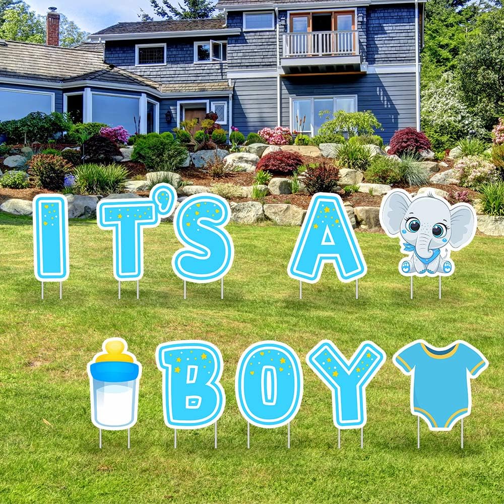 IT’S A BOY Blue Yard Signs with Stakes–Boy Special Delivery - It’s A Boy Elephant Baby Shower Yard Sign Lawn Decorations-Party Yard Sign-Welcome Home Baby Lawn Sign-Gender Reveal Baby Shower-10PCS
