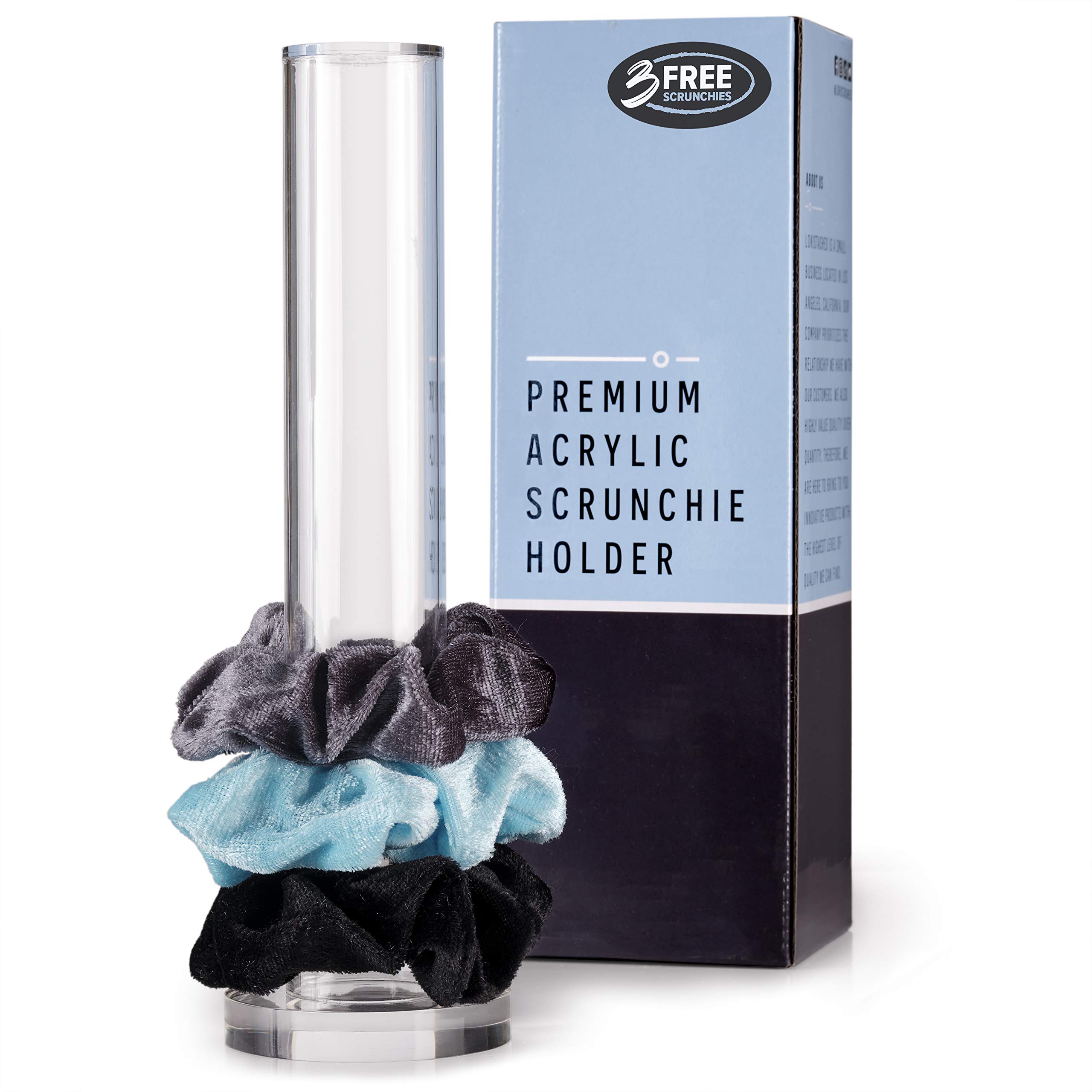 LOKISTASHED Scrunchie Holder Hair Tie Organizer Stand, 3 SCRUNCHIES Included, Acrylic Vertical Bracelet, Jewelry, Accessories, Headband Display Tower for VSCO Teen Girls Room Décor