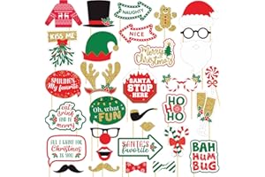 Christmas Photo Booth Props Kit(32Pcs) DIY Photo Booth Prop Pose Sign Kits for Adults Kids for Christmas Party Supplies (Styl