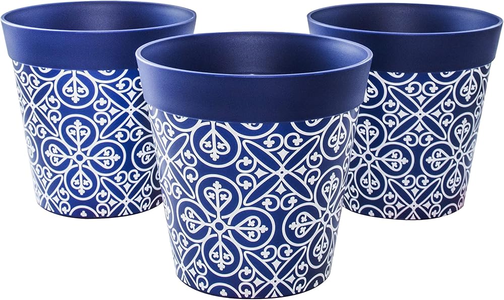 Hum Flowerpots 15cm Set of 3 Blue Maroc Plastic Plant Pots Indoor Outdoor