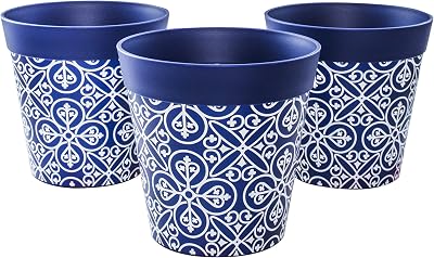 Hum Flowerpots 15cm Set of 3 Blue Maroc Plastic Plant Pots Indoor Outdoor