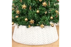 Atawlege Christmas Tree Collar, 28 Inch Round Plush Christmas Tree Ring, Decorative Xmas Tree Skirt with Knit Pattern, Foldab
