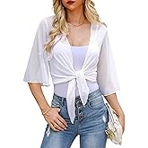 Totatuit Women's Short Cardigan Bolero Sheer Shrug Tie Open Front Bell Sleeve Summer Cropped Bolero Cardigan