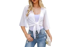 Totatuit Womens Sheer Shrug Tie Front Bell Sleeve Summer Cropped Bolero Cardigan