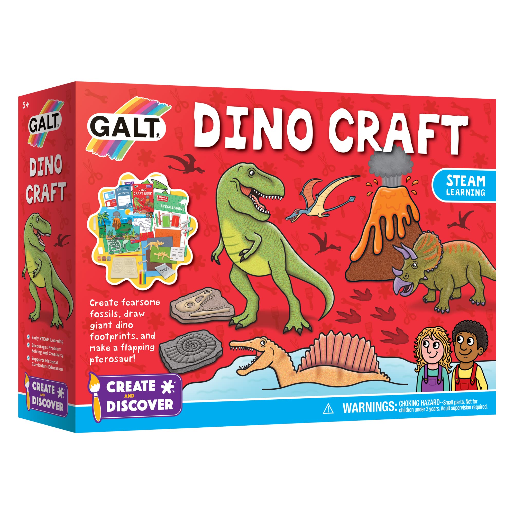 Galt Dino Craft, Craft Kits for Kids - Create & Discover - Fun Filled, Dinosaur Themed Activities for Children - for Boys & Girls Ages 5 Years Plus