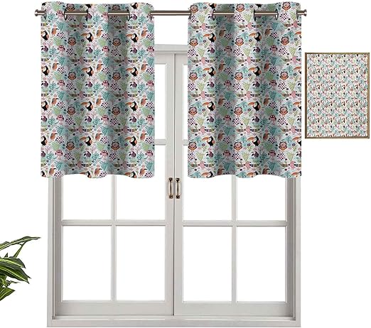 Cortinas opacas con ojales, diseño de pájaros exóticos con dibujos