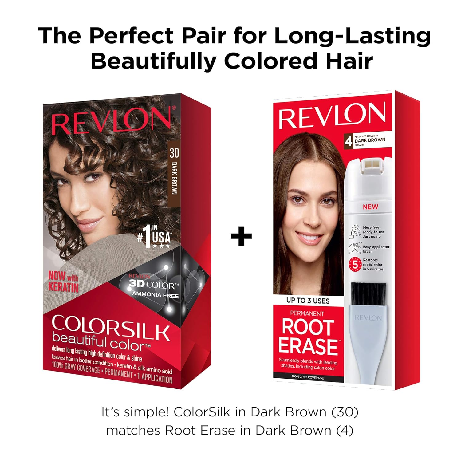 Revlon Root Erase Permanent Hair Color, At-Home Root Touchup Hair Dye with Applicator Brush for Multiple Use, 100% Gray Coverage, Dark Brown (4), 3.2 oz: Beauty