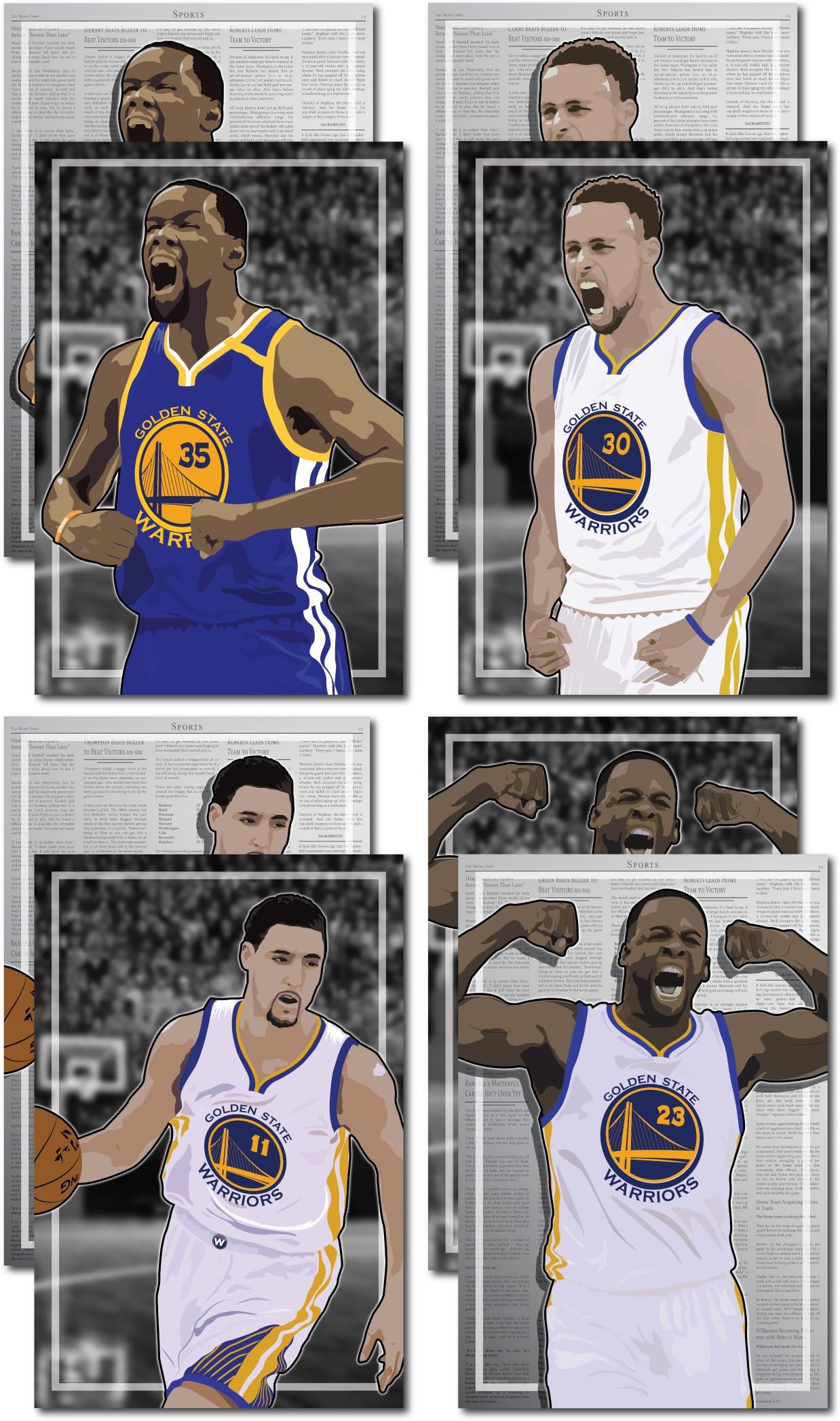 Oakley Graphics 4 Posters of Golden State Warriors - Kevin Durant, Steph Curry, Draymond Green, Klay Thompson Art Prints - Buy 1 Get 3 Free, 4 Total Prints (Medium Set - 12"x18")
