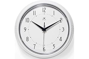 Infinity Instruments LTD. Retro 9 inch Silent Sweep Non-Ticking Mid Century Modern Kitchen Diner Wall Clock Quartz Movement Retro Wall Clock Decorative (White)…