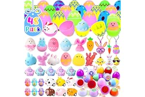 ADISHER 48 Pack Easter Basket Stuffers, Easter Eggs Fillers with Mini Toys Inside Assorted Squishies and Stampers Basket Stuffers Egg Hunt Party Favors for Kids Boys Girls Classroom Prizes