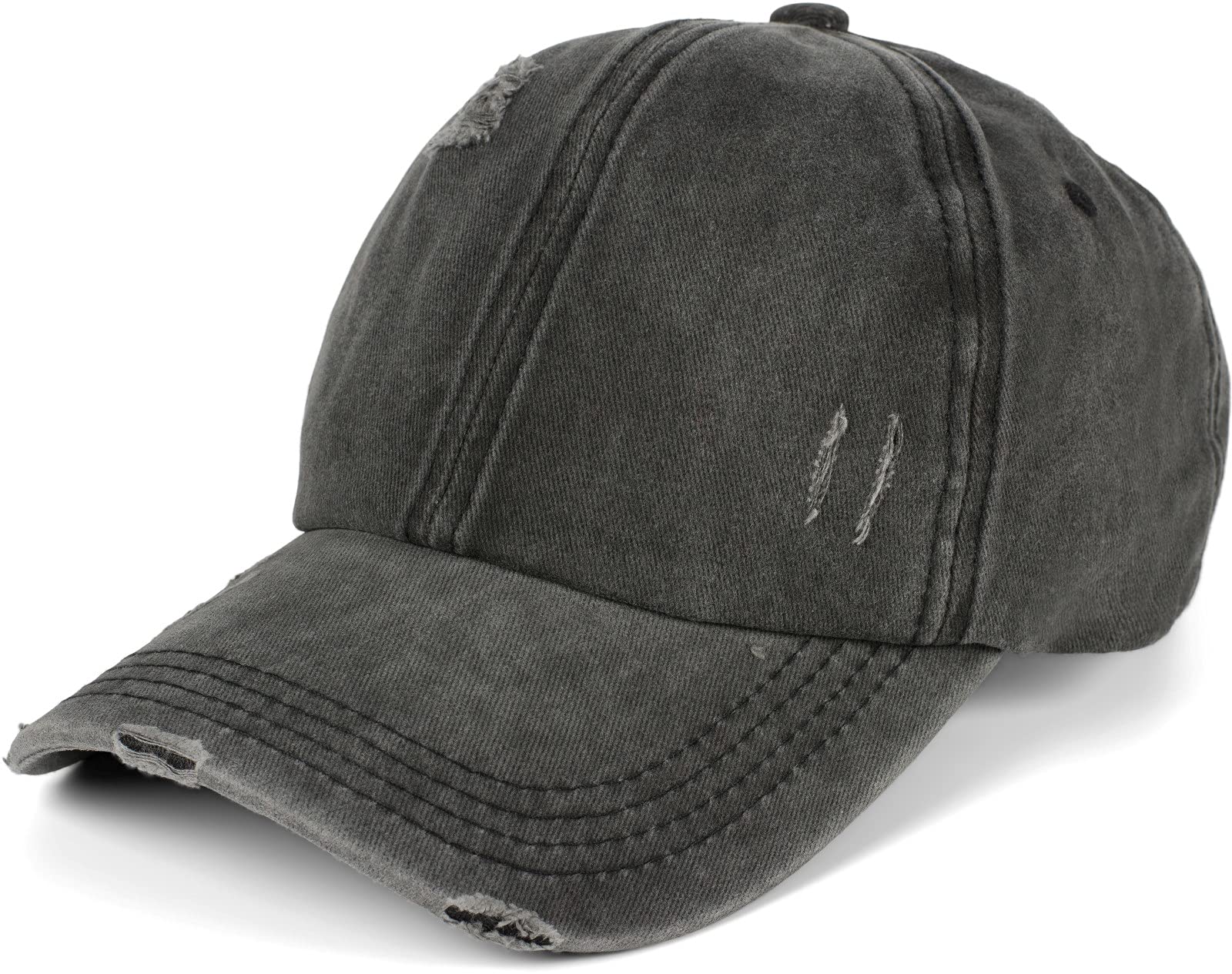 styleBREAKER Ladies Baseball Cap in Washed Destroyed Used Look, Ponytail, 6-Panel, Hook-and-Loop Fastener Adjustable 04023080, Colour:Anthracite