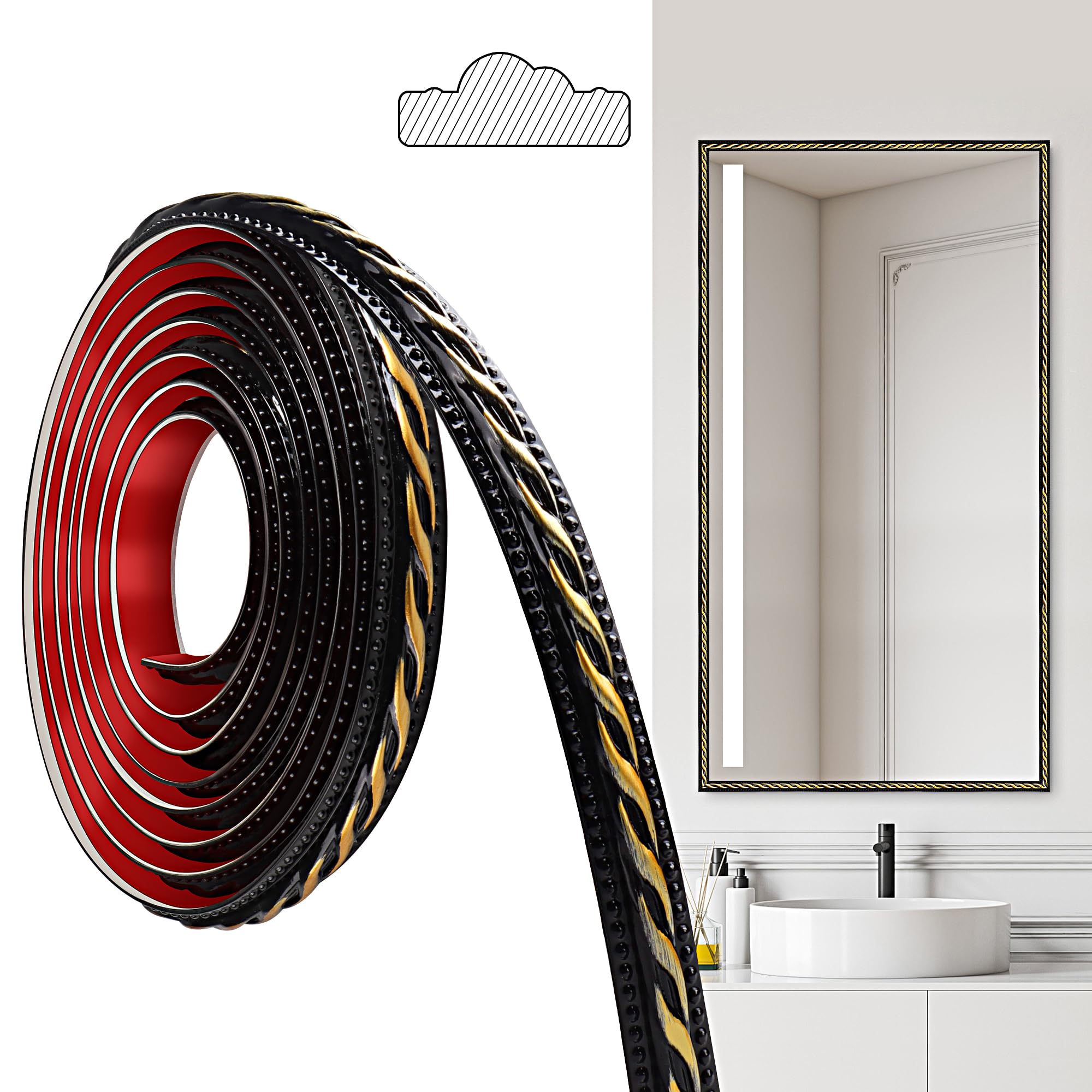 Photo 1 of *USED*
JUNART PVC Moldings Trim, 300cm×2cm, Peel and Stick Self-Adhesive, Coving for Ceilings, Wall Moldings for Wall Edge, Mirror Frames, Ceiling, Skirting Boards, Cabinet(Black Gold)