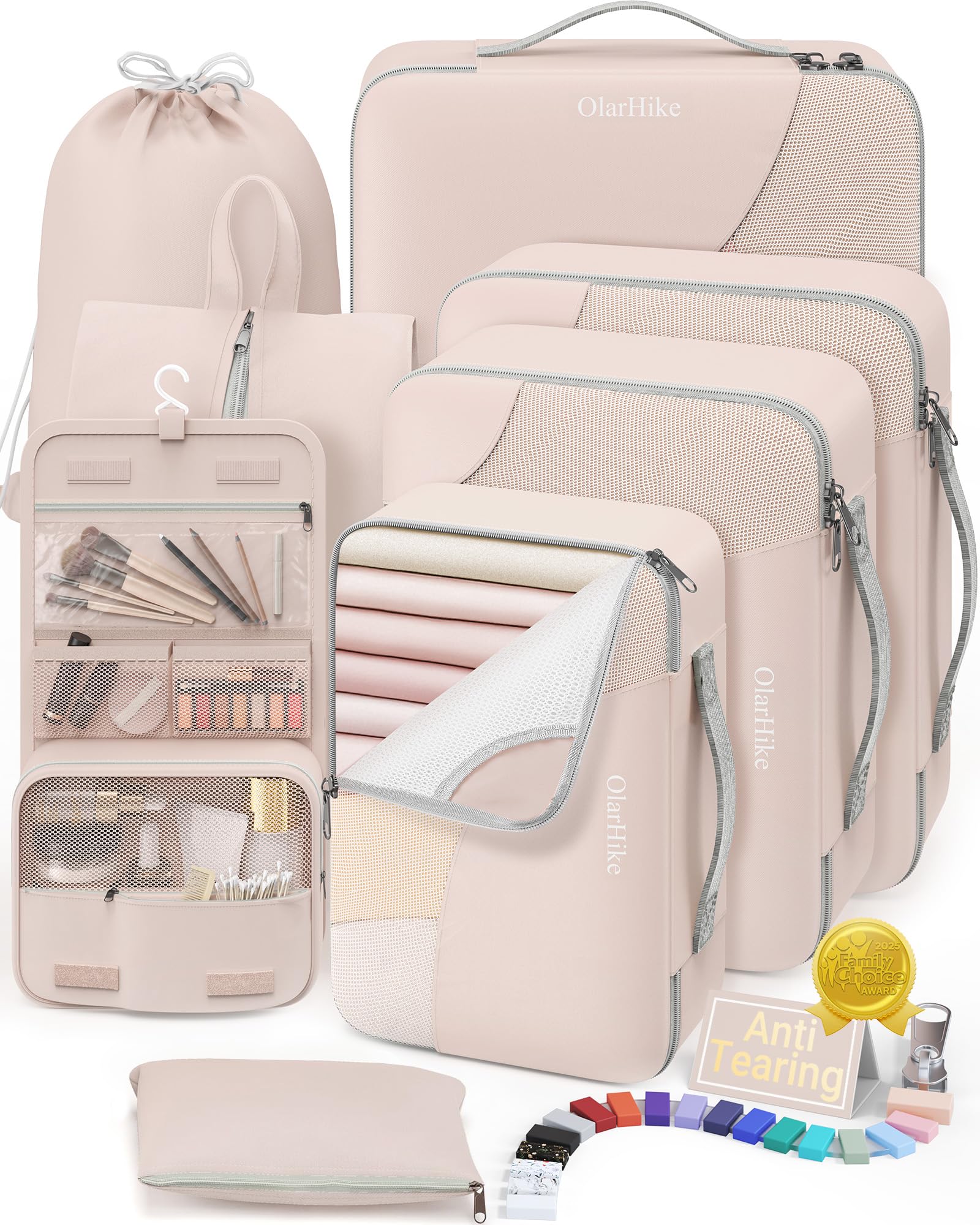 Photo 1 of 10 Set/8 Set Packing Cubes for Travel, Gifts for Women Mom,Anti-Tearing Suitcase Organizer for Luggage with Shoe & Hanging Toiletry Bag,OlarHike Vacation Essentials & Accessories for Cruise Ship,Cream