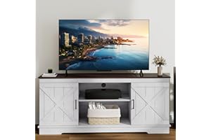 DWVO Farmhouse TV Stands for Living Room, Entertainment Center with Storage, TV Stand for 65 Inch TV with Double Barn Doors & Storage Cabinets, Rustic TV Cabinet Media Console, Espresso & Grey White