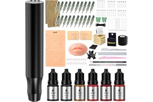 YBEAUTY Beginners Microblading Tattoo Gun Kit, Professional Cordless Tattoo Pen & Eyebrow Pencil Set for Makeup Supplies, 1400mAh Semi-Permanent Eyebrow Tattoo Machine with 50Pcs Needles (Black)
