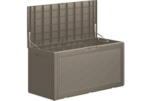 Yardgrace Multi-Functional 100 Gallon Patio Storage Bench - Waterproof Outdoor Deck Box & Storage Cabinet, Lockable Resin Chest for Pool/Garden Accessories, UV-Resistant, Weathered Grey