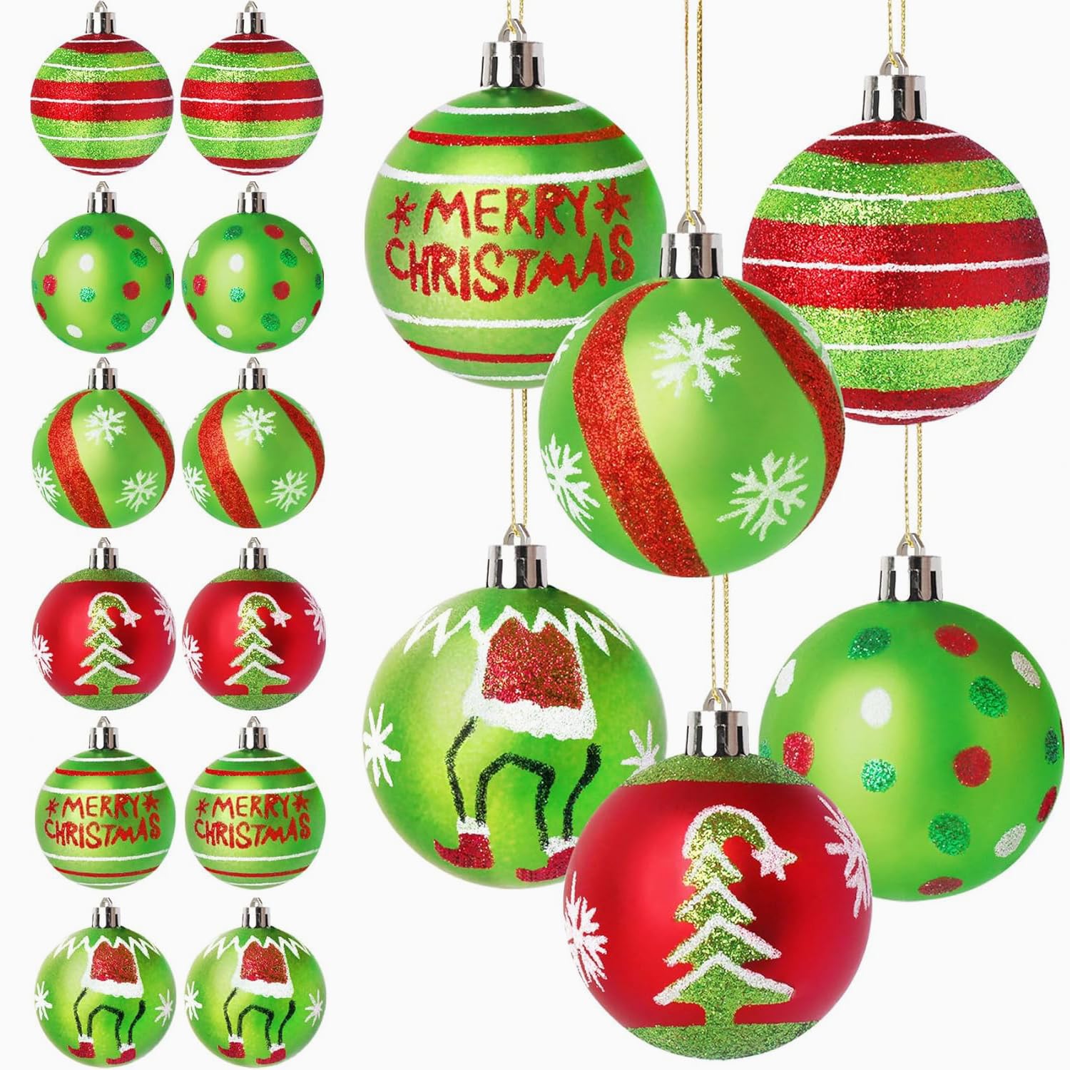 Photo 1 of 12 Pcs 2.4 Inch Red and Green Ornaments for Christmas Tree, Glittering Plastic Hanging Bulbs Pendants for Christmas Tree Decorations