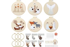 Stranthother 6 Sets Nativity Embroidery Kit Christian Embroidery Kit Christmas Cross Stitch Kits Jesus Embroidery Beginners Adults Kits for Craft Lovers Needlepoint Kit Include Hoops Thread Needles