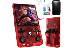 OROMVO R36MAX Handheld Game Console, 40000+ Games Retro Gaming Console, 256GB TF Card Mini Retro Video Console, 4000mAh Rechargeable 4.0" IPS HD Screen Portable Pocket Arcade (Transparent Red)