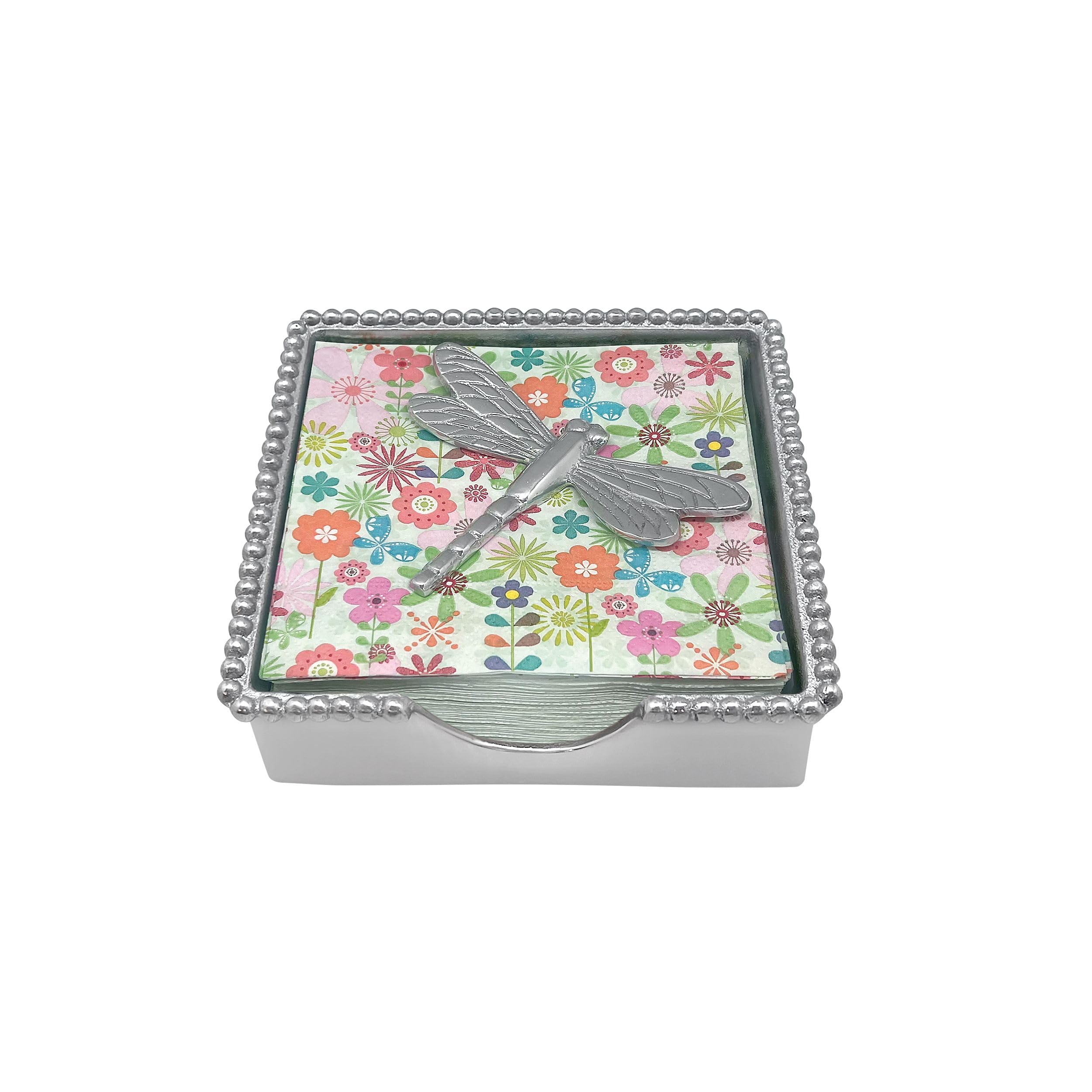MARIPOSA Handcrafted Napkin Box, Aluminum, Silver, One Size
