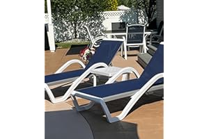 PURPLE LEAF Patio Chaise Lounge Chair Set of 3 Outside Aluminum Plastic Stackable Tanning Chairs with Armrests and Side Table for Pool Sunbathing Beach Deck Outdoor Lounger, Navy Blue