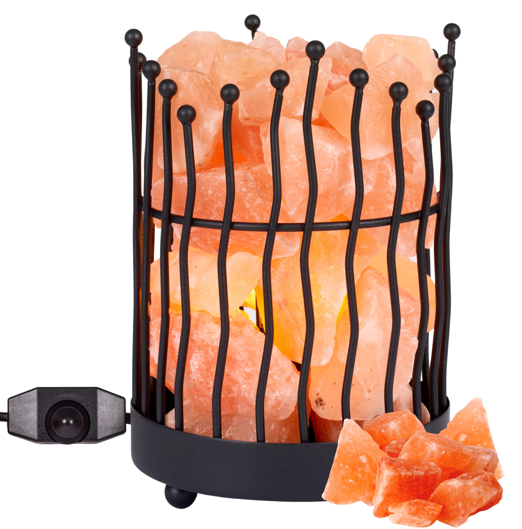 Giggi Black Metal Salt Lamp Basket with Pure Himalayan Salt Chunks Dimmer Switch Himalayan Rock Salt Lamp Ideal for Night Light Room Decor Desk Lamp Air Purifier Bedside Lamp Table Lamp