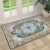 U'Artlines Washable Boho Area Rug, 2x3 Small Soft Non Slip Vintage Doormat for Indoor Front Door Green Mat Carpet for Entryway Kitchen Bathroom Bedroom