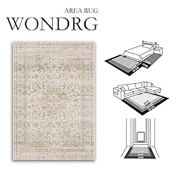 WondRg 4x6 Washable Beige Vintage Area Rug for