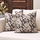 DOMVITUS Floral Pillow Covers 18x18 Set of 2, Vintage Block Print Pillow Covers Neutral Decorative Farmhouse Throw Pillow Covers for Bed Couch Living Room Dark Brown