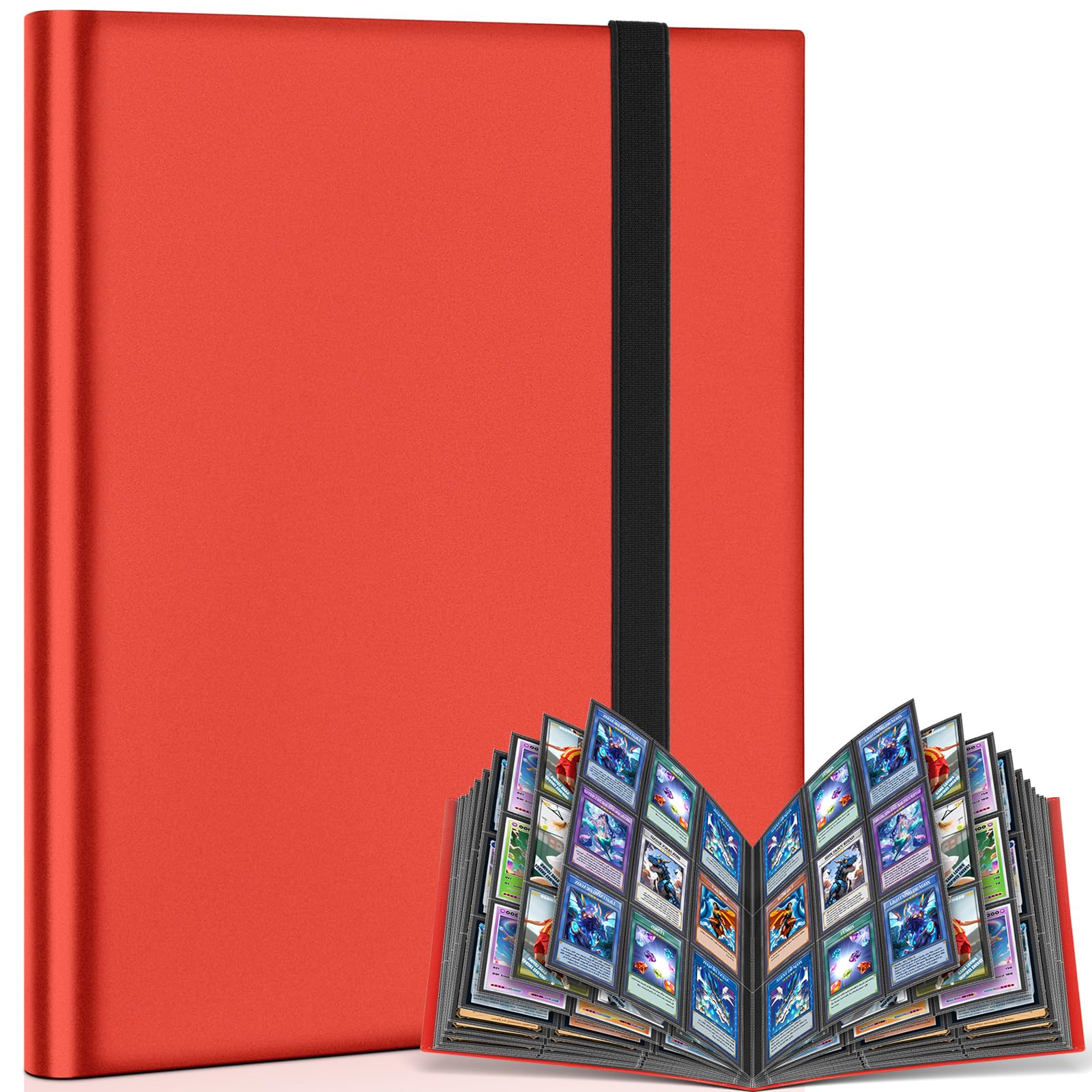 9 Pockets Trading Card Binder Storage, 360 Pockets Collectible Trading Card Album with Elastic Strap Side Loading Card Folder Sport Card Binder for MTG, TCG, Baseball, Football Cards (Red)