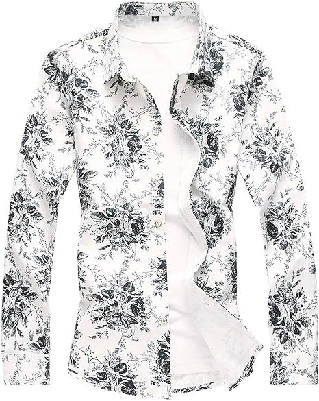 Amazon Wonderbabe アロハシャツ メンズ 花柄シャツ 長袖 カジュアル 開襟 綿 ドレスシャツ ワイシャツ 派手シャツ 柄シャツ おしゃれ 薔薇 和柄 バラ柄 お兄系 春夏秋冬 シャツ 通販