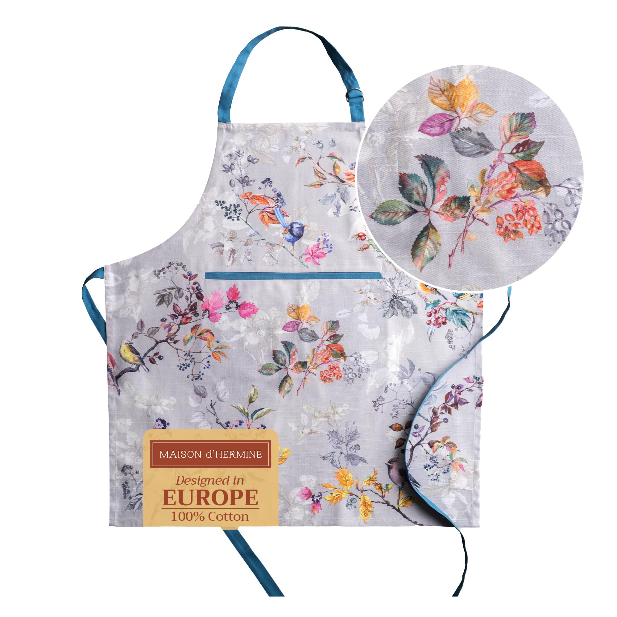 Maison d' Hermine 100% Cotton Apron for women with Pocket Kitchen Chef Autumn Apron for Men Cooking Gardening Server Waitress Maid - (Equinoxe - Grey, 85 cm x 70 cm) — image 1