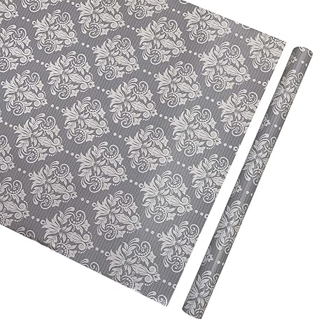 Yifely Gray White Damask Shelf Liner Peel Stick Pvc Drawer Paper