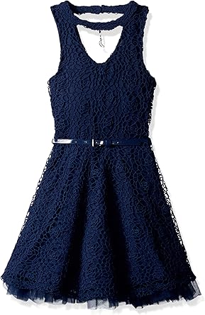 v neck lace skater dress