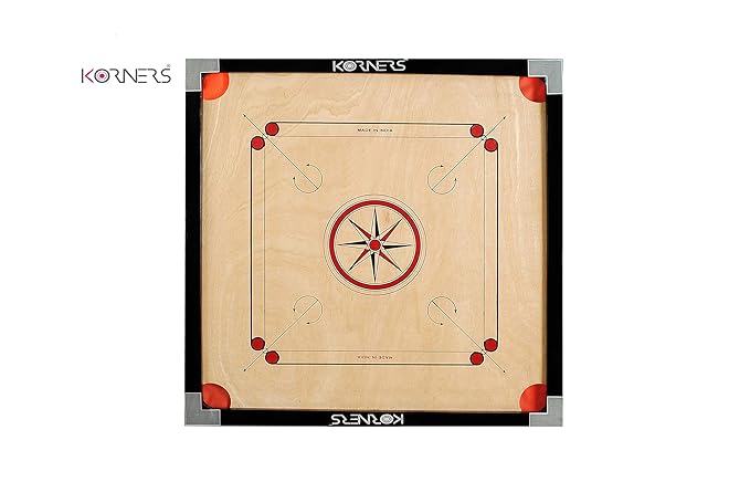 KORNERS Full Size 32 Inches Carrom Board with Coins, Striker & Carrom Powder (Large Cut Pocket)