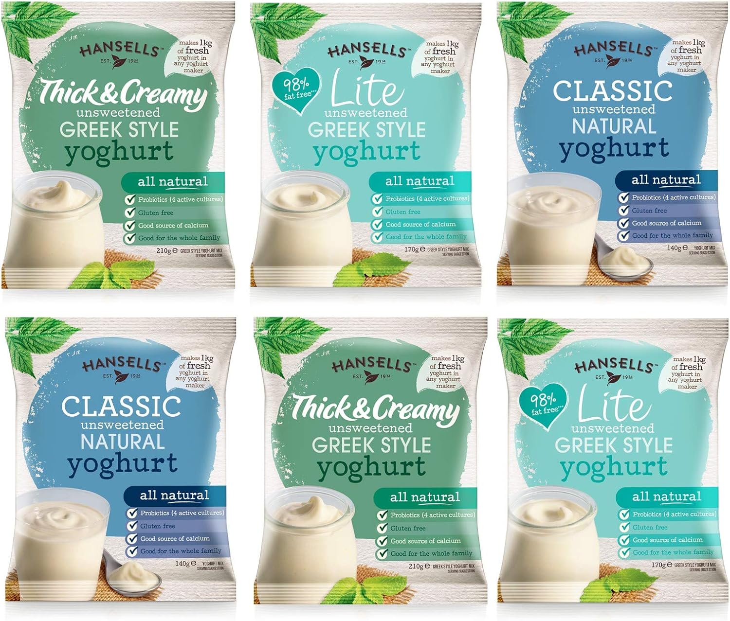 6X Sachets Hansells Unsweetened Yoghurt Mixed Pack Amazon.co.uk