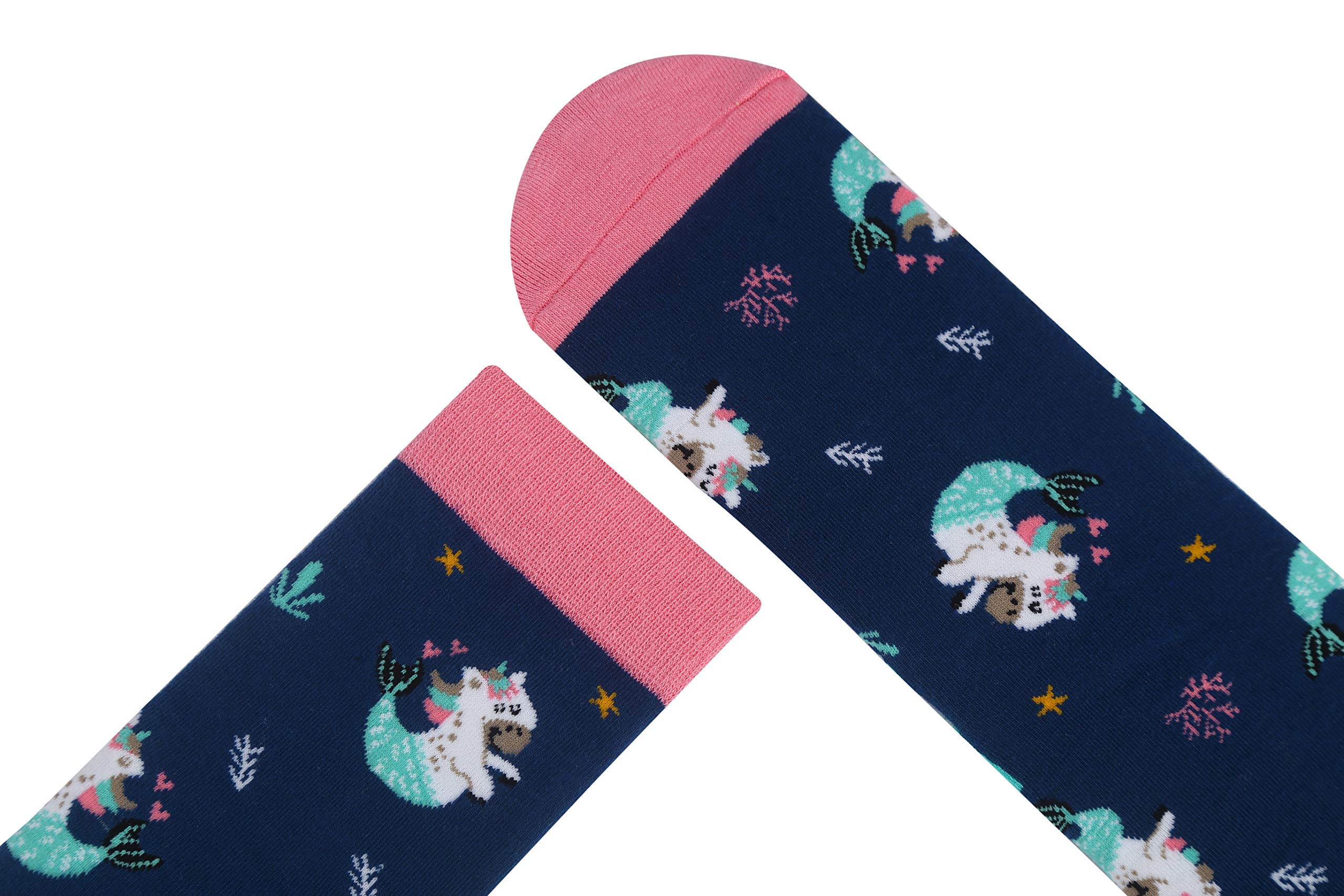 Womens Girls Funny Novelty Unicorn Crew Socks Crazy Casual Rainbow Cotton Socks (Mermaid)