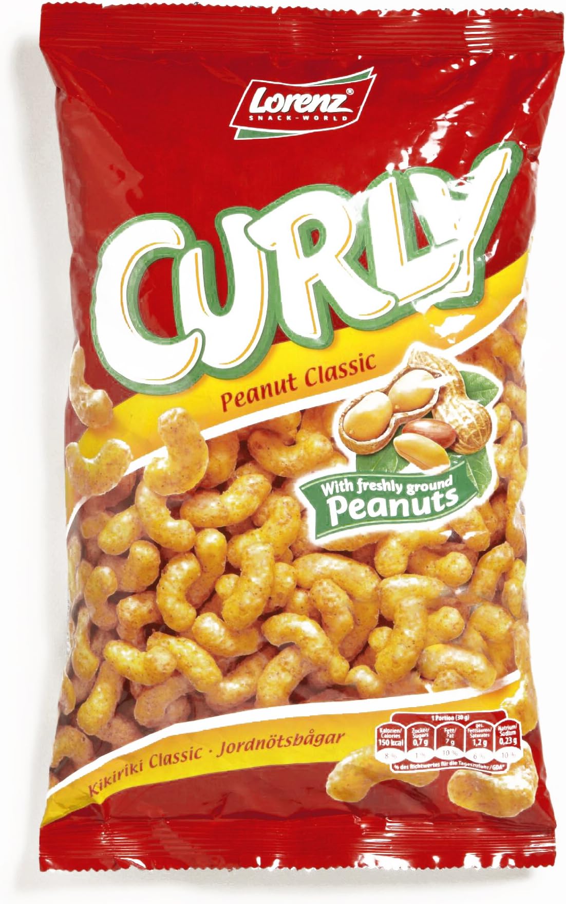 Lorenz Curly Peanut Puffed Corn 5.29 oz each (2 Items Per Order, not per case)