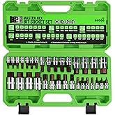 SWANLAKE 32 Piece Hex Bit Socket Set,SAE and Metric, 1/4'', 3/8', 1/2'' Drive Socket Set, S2 & Cr-V Steel