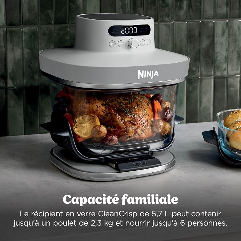 CRISPi PRO XL, Friteuse sans huile en verre, 5 modes de cuisson prédéfinis, avec contenants en verre CleanCrisp de 5,7 l et 2,3 l, couvercles de rangement, Blanc AS090EUWH