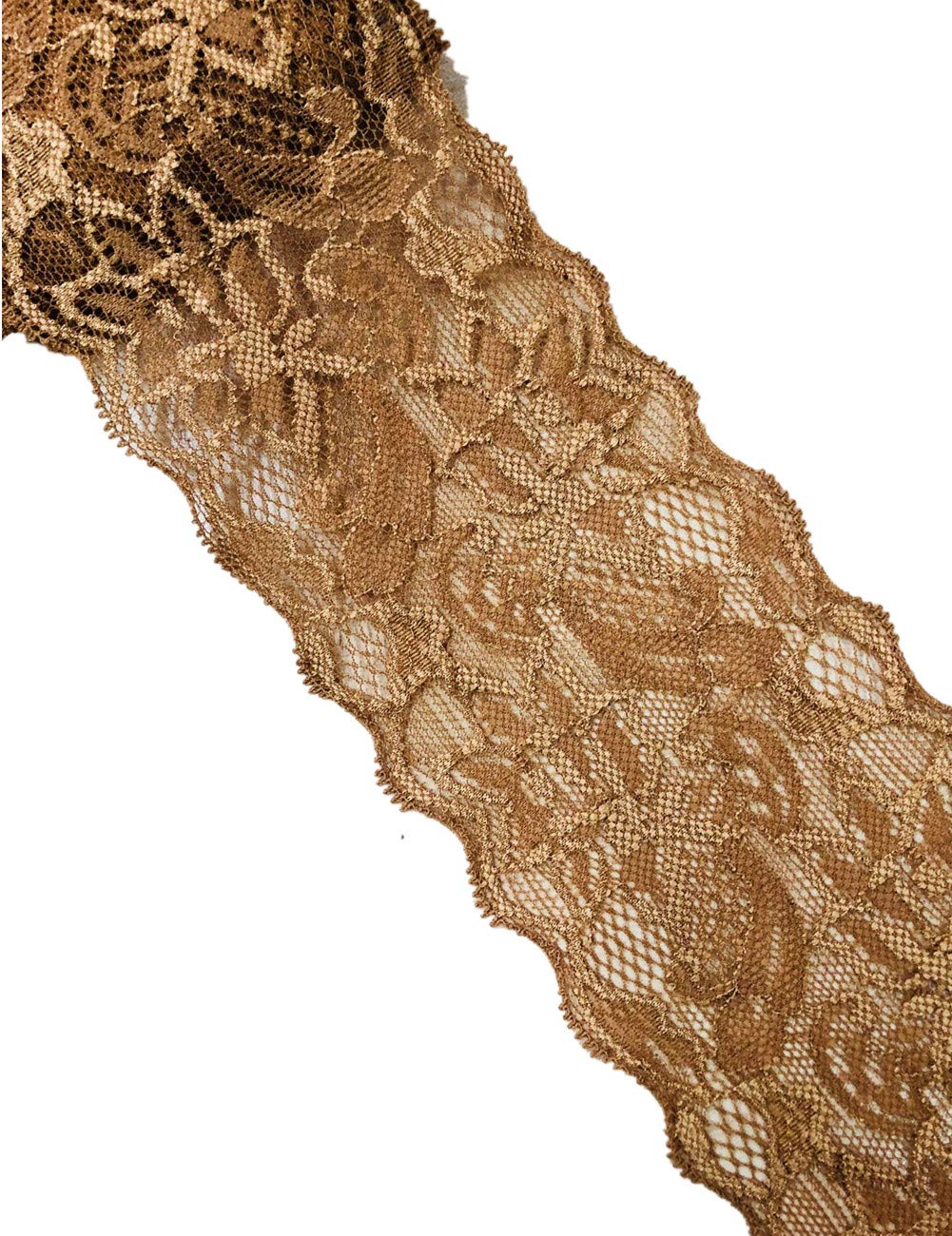 9 Meters Lily Floral Lace Ribbon Tulle Lace Trim Stretchy Applique Width 8cm for DIY Craft Cloting Trimmings Gift Wrapping Wedding Party Decor(Khaki)